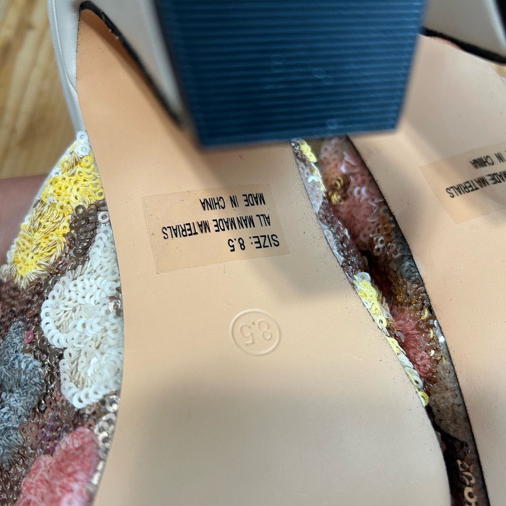 NWOB Lulus Callixta Pink Bone Floral Sequin Slide Heels – Size 8.5 - Picture 8 of 8
